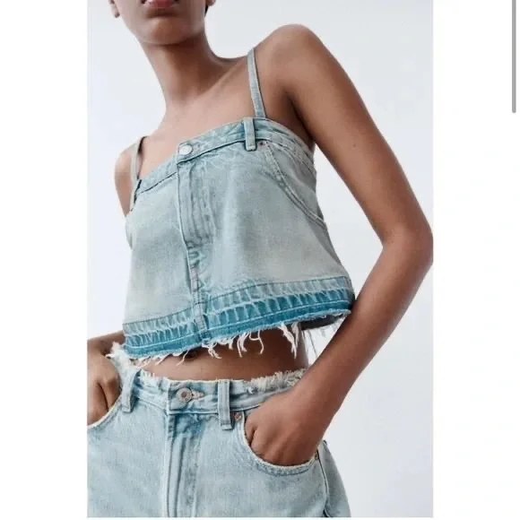 Zara Denim Skirt Effect crop top - Picture 2 of 5